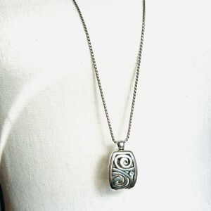 Brighton London Groove Badge Clip Necklace Long Chain 34" Silver Plated Crystal